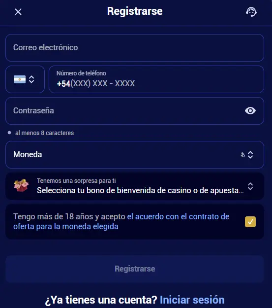 Instrucciones paso a paso para crear una cuenta en Spinay Casino