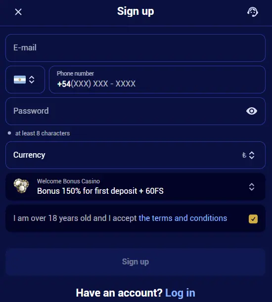 Step-by-step instructions on how to create an account at Spinay Casino