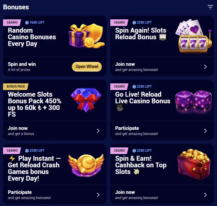 Bonuses for Spinay Casino players
